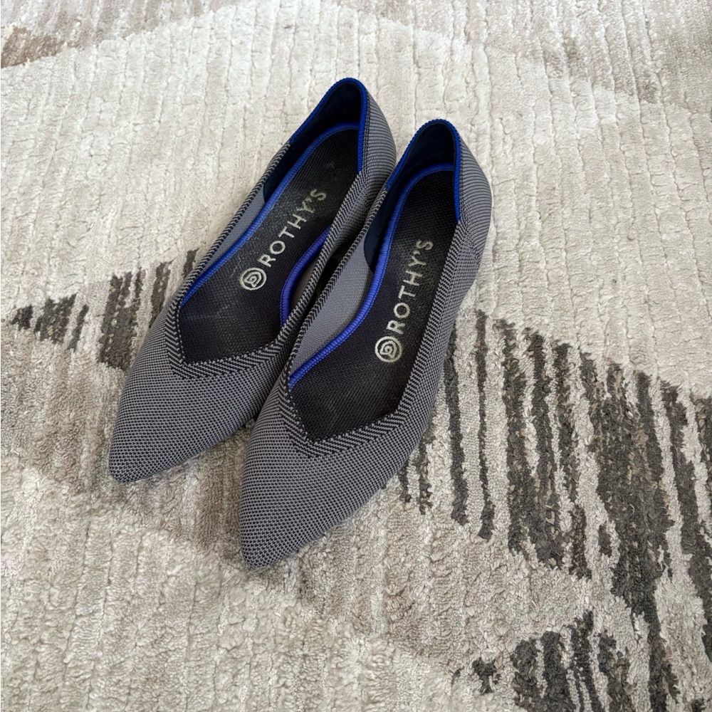 Rothy's Pointed Flats in Gray with Blue Trim